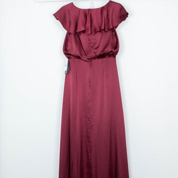Adrianna Papell V-Neck Ruffled Blouson Satin Gown Deep Red Wine Size 4 NWT‎ - Picture 9 of 11